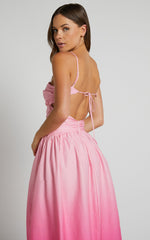 Gianna Midi Dress - Square Neck Cut Out Bust Fit and Flare Dress in Pink Ombre