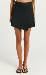 Sara Linen Skort - Wrap Asymmetric Mini Skort in Black