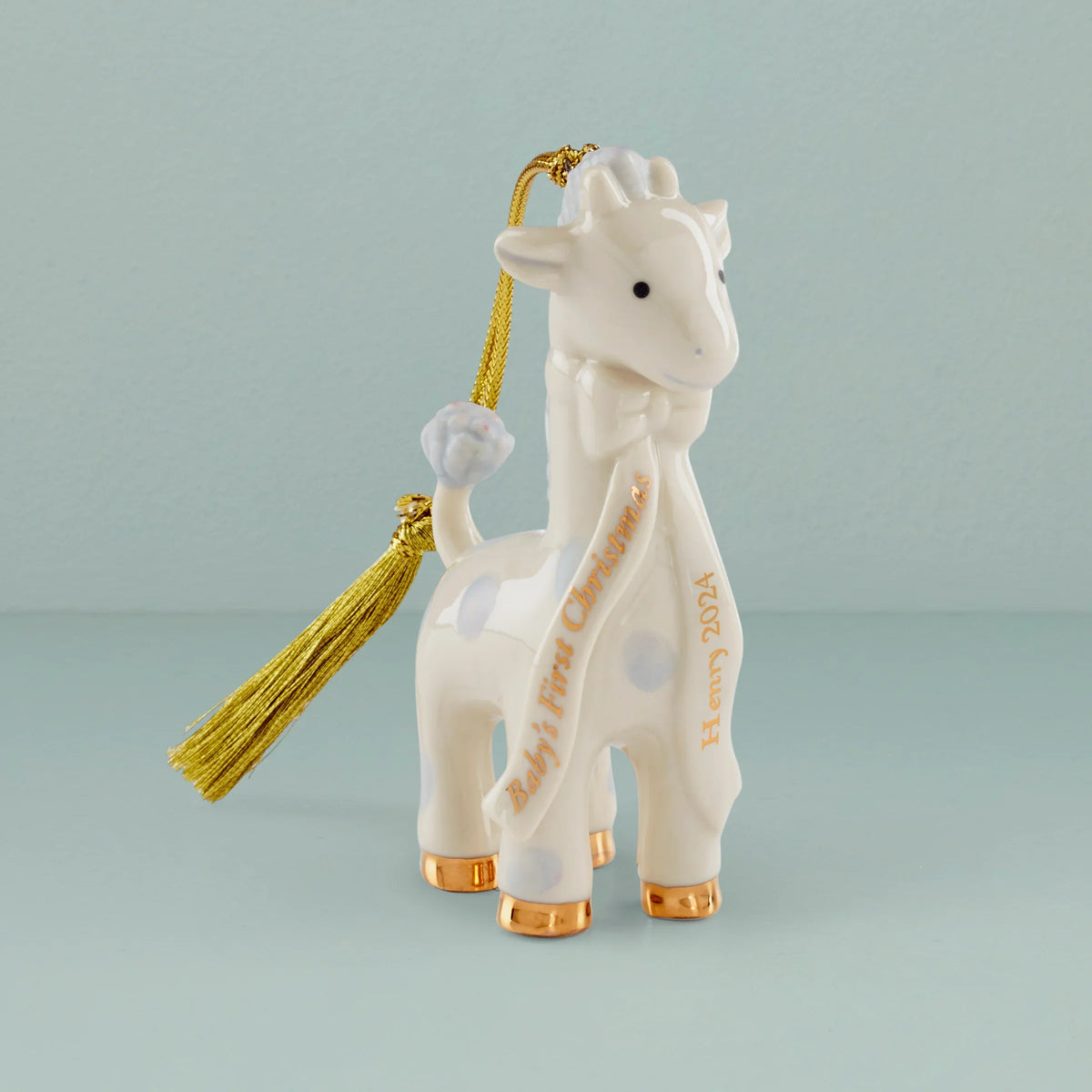 Personalized Baby's Blue Giraffe Ornament