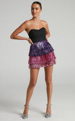 Flossie Mini Dress - Sweetheart Fringe Layered Dress in Black