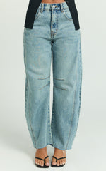 Ada Jeans - Mid Waisted Recycled Denim Horseshoe Jeans in Mid Blue Wash