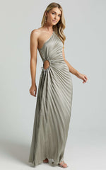 Kitsune Maxi Dress - One Shoulder Cut Out Dress in Sage