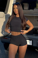 Minding My Business Ribbed Booty Shorts Black