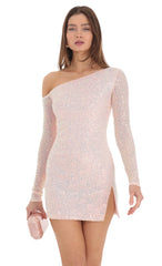 Sequin One Off Shoulder Bodycon Dress in Peach