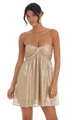 Sequin Babydoll Dress in Gold