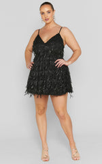 Khrizza Mini Dress - Sequin Gathered Dress in Black