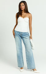 Ida Top - Heart Gathered Neckline Strapless Top in White
