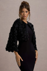 Tulip Twirl | Black Mesh Floral Cropped Jacket