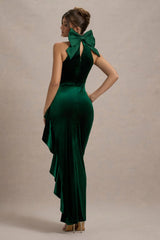 Janiya | Green Velvet High-Neck Ruffled Split Maxi Dress