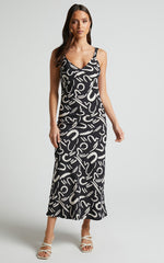 Eden Midi Dress - Wide Strap Slip Dress in Black