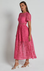 Leon Midi Dress - Short Sleeve Dress in Pink