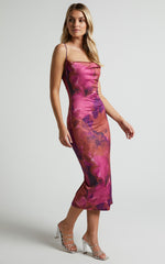 Rhaine Midi Dress - Cowl Bodycon Dress in Purple Haze