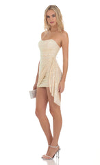 Strapless Sequin Tassel Corset Dress in Champagne