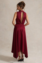 Kerri | Berry Satin Cowl-Neck Maxi Dress