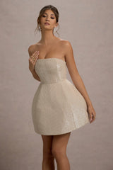 Clarabell | Cream Sequin Bandeau Structured Mini Dress