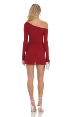 Shimmer One Off Shoulder Bodycon Dress in Red