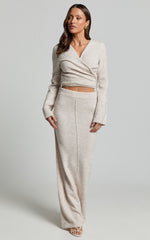 Tessa Maxi Skirt - Knitted Column Maxi Skirt in Stone