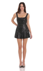 Sequin Skater Dress in Black