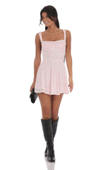 Sequin Black Ribbon A-line Dress in Pink
