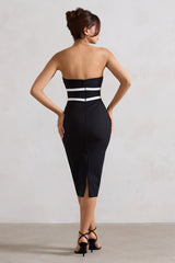 Love Lock | Black Strapless Midi Dress With Bows