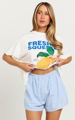 Gwen Two Piece Set - Freshly Squeezed T-shirt Set in White/Blue