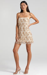 Shook Mini Dress - Cami Sequin Fringe Dress in Champagne Sequin