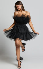 Amalya Mini Dress - Tiered Tulle Fit and Flare Dress in Black
