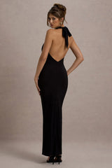 Edessa | Black Plunge-Neck Maxi Dress