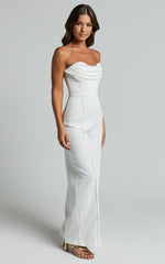 Stacey Jumpsuit - Strapless Cowl Wide Leg Jumpsuit in Off White