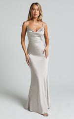 Lunaria Maxi Dress - Cowl Mermaid Slip Dress in Champagne
