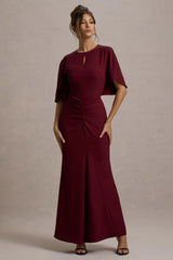 Allison | Berry High-Neck Maxi Dress With Cape