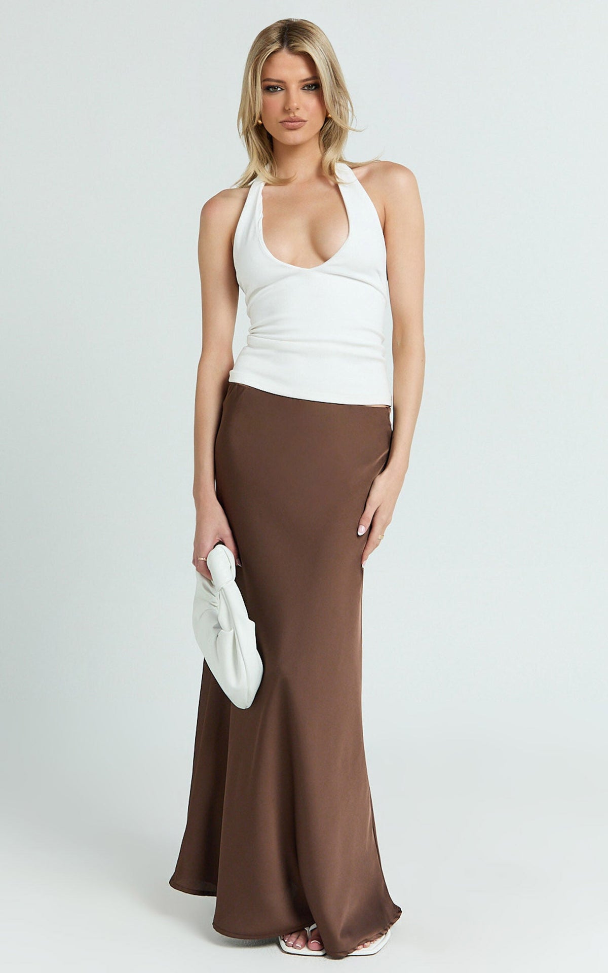 Amari Maxi Skirt - High Waisted Bias Cut Skirt in Chocolate
