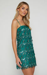 Shook Mini Dress - Cami Sequin Fringe Dress in Emerald Sequin