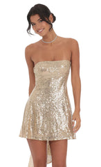 Sequin Back Bow Dress in Gold