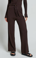 Kelsey Pants - High Drawstring Waist Knit Pants in Chocolate