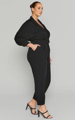 Ayelin Jumpsuit - Linen Relaxed 3/4 Sleeve Jumpsuit in Black