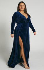 Sloane Maxi Dress - Long Sleeve Wrap Dress in Navy