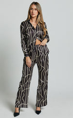 Yolanda Pants - High Waisted Straight Leg Pants in Black/Gold Chain Print