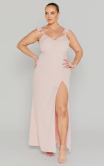 More Than This Maxi Dress - Ruffle Strap Thigh Split Dress in Blush