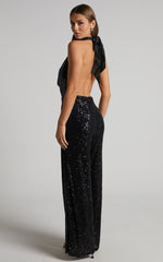 Julien Jumpsuit - Backless Wide Leg Cowl Neck Sequin Jumpsuit in Black
