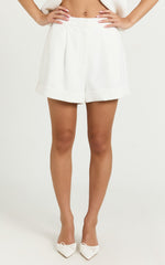 Diane Shorts - High Waisted Cuffed Single Pleated Tailored Shorts in White