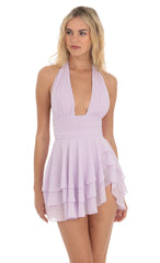 Halter Plunge Neck Dress in Lavender