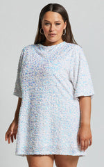 Valetta Mini Dress - Sequin low back shift dress in White