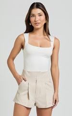 Elyssa Shorts - Pleat Detail Shorts in Beige