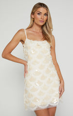 Marilyn Mini Dress - Circle Sequin Dress in Cream