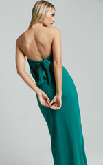 Laurelle Maxi Dress - Strapless Straight Neck Tie Back Cowl Slip in Jade Green