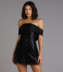 Rosalyn Sequin Beaded Off-The-Shoulder Mini Dress