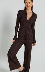 Kelsey Pants - High Drawstring Waist Knit Pants in Chocolate