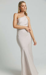 Rosalyn Maxi Dress - Asymmetric One Shoulder Cross Back Slip in Ivory