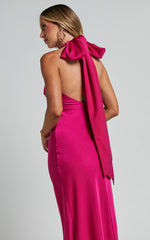 Alycia Maxi Dress - High Neck Tie Back Slip in Pink